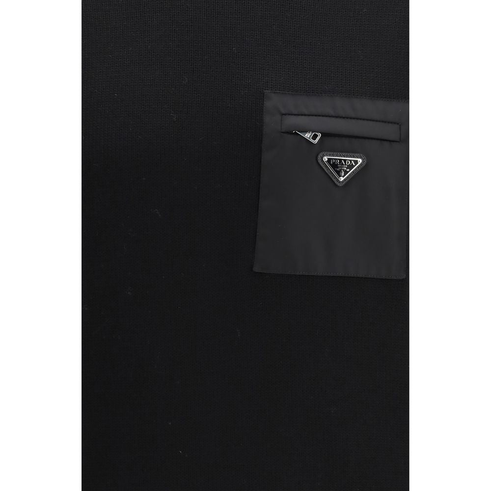 Prada Black Fleece Wool Sweatshirt 1728,72470364320,Black,Clothing,IT46 | S,IT48 | M,Men,New with tags,Prada,Sweaters - Clothing,Sweatshirts - Sweaters - Clothing
