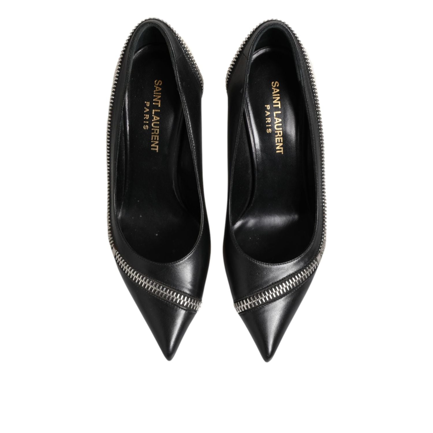 Saint Laurent White Black Leather Pointed Toe Heels Shoes