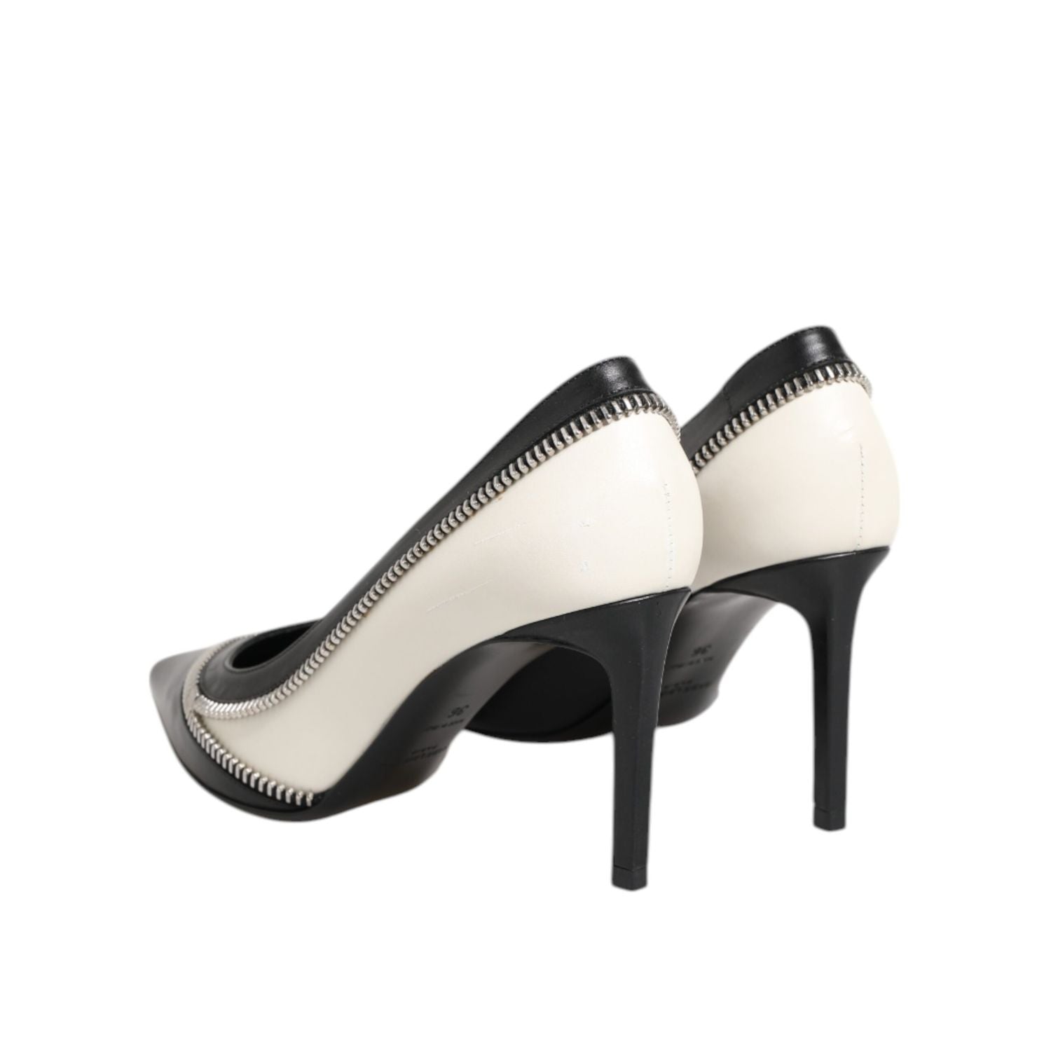 Saint Laurent White Black Leather Pointed Toe Heels Shoes