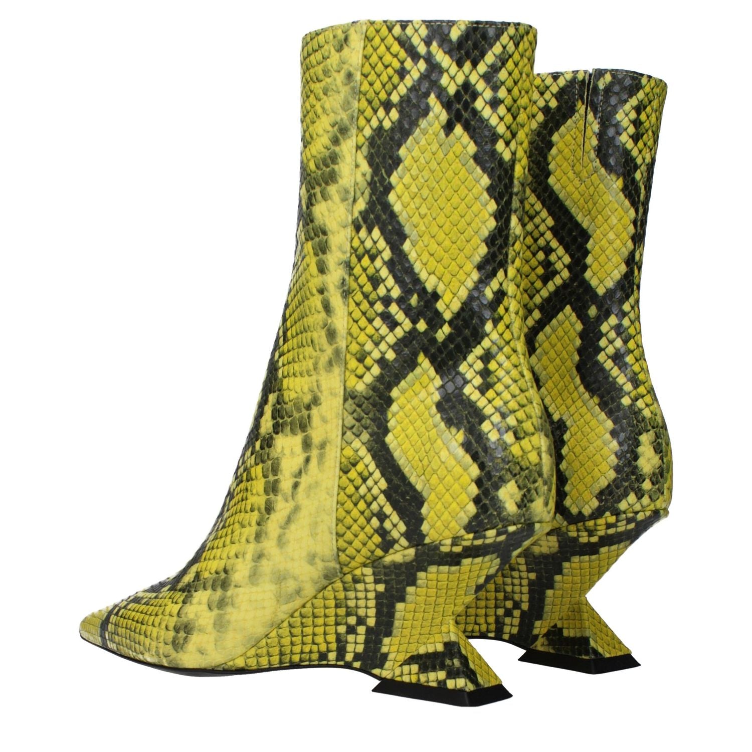 The Attico Yellow Leather Ankle Boots