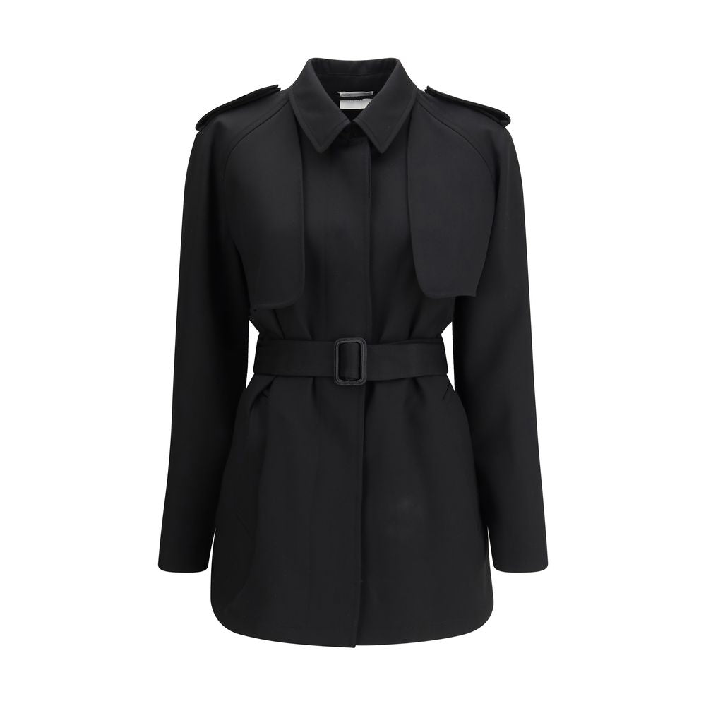 The Row Black Fleece Wool Trench Coat