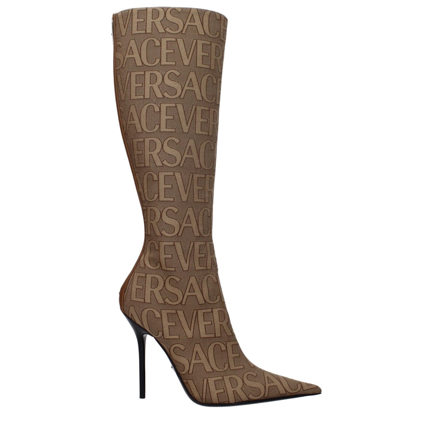 Versace Beige Fabric High Heel Boots