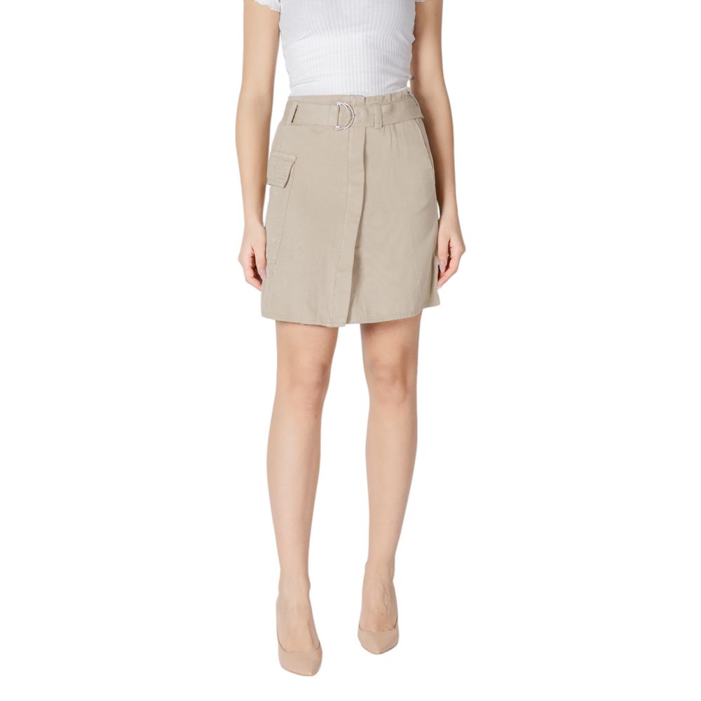 Vila Clothes Beige Cotton Mini Skirt