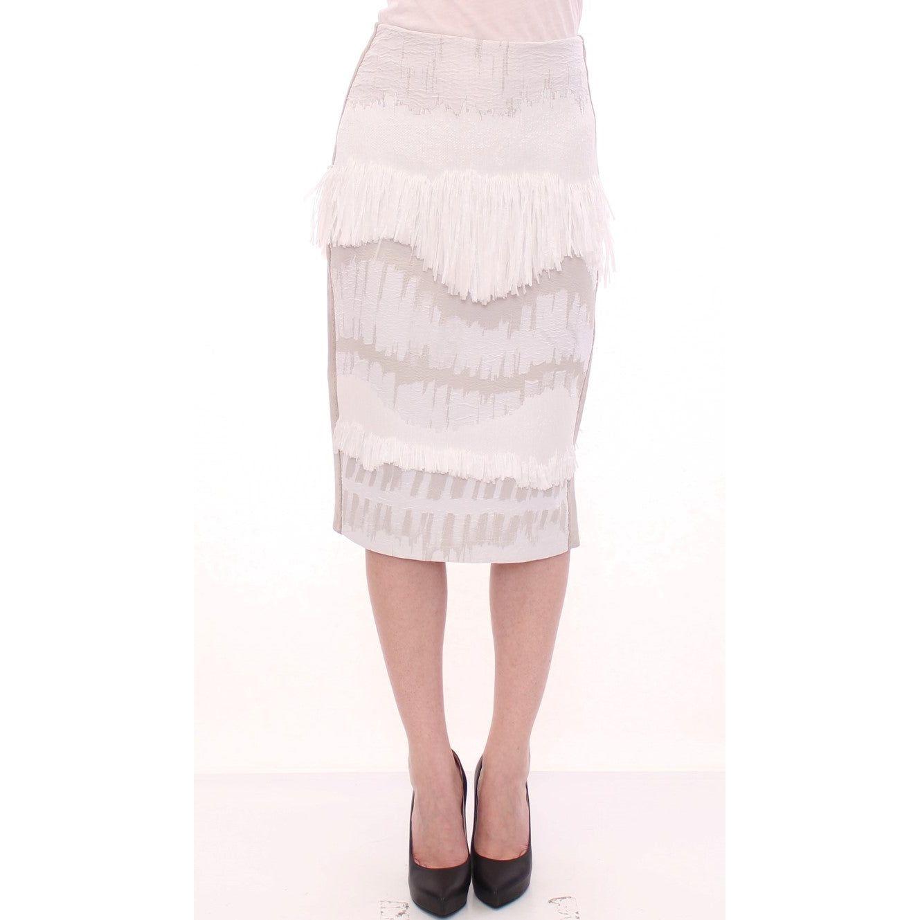 Arzu Kaprol | White Acrylic Straight Pencil Skirt | McRichard Designer Brands