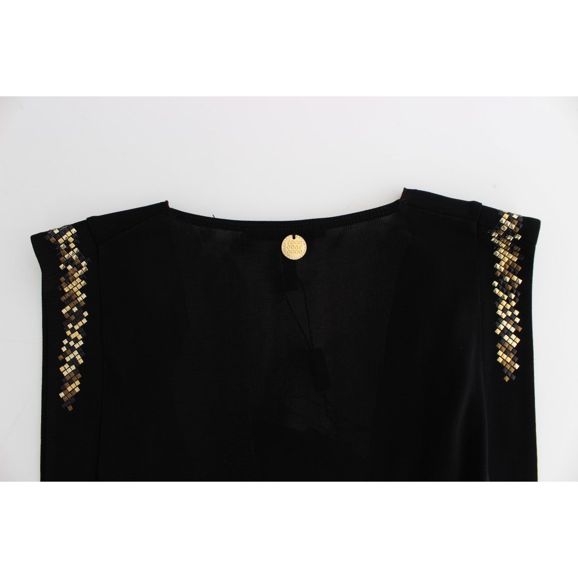 Roccobarocco | Black Embellished Jersey Mini Sheath Short Dress | McRichard Designer Brands