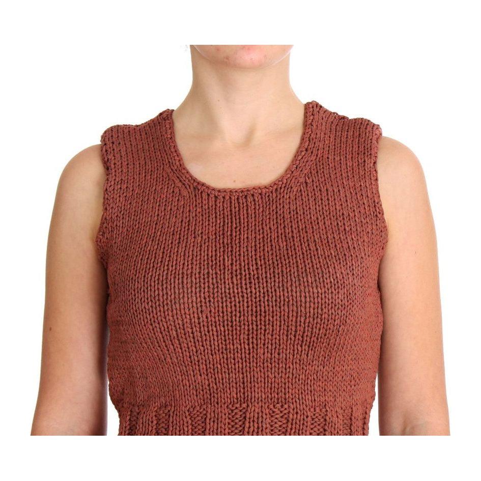 PINK MEMORIES | Red Cotton Blend Knitted Sleeveless Sweater | McRichard Designer Brands
