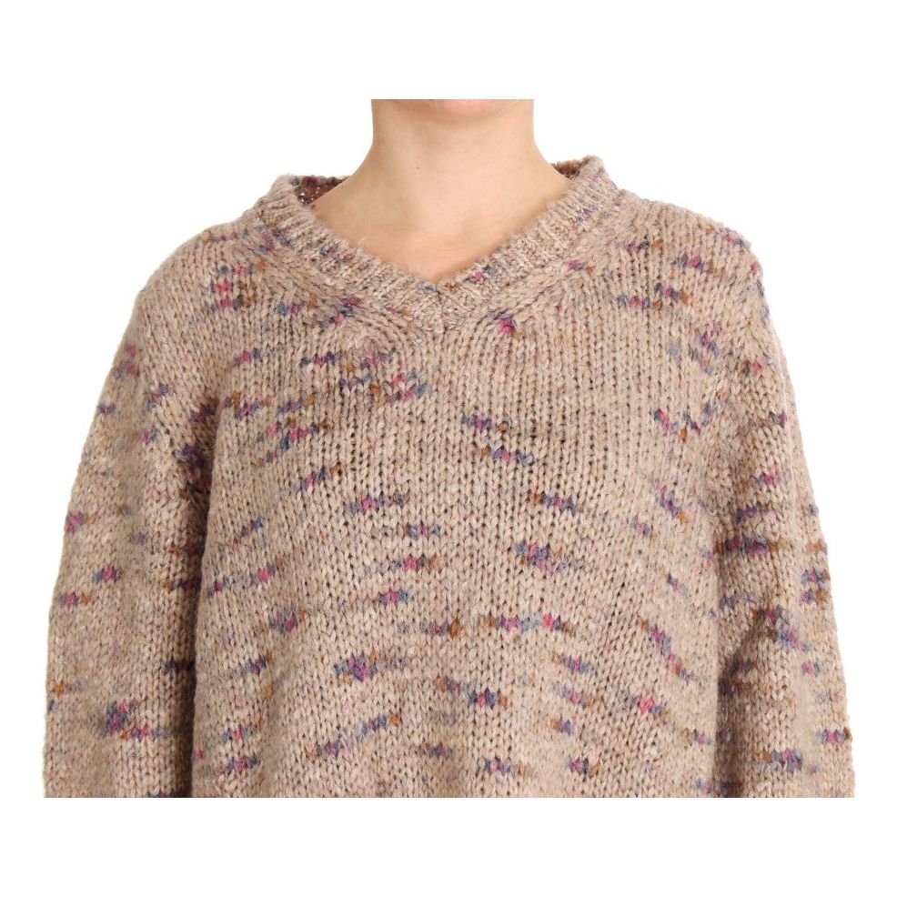 PINK MEMORIES | Beige Wool Blend Knitted Oversize Sweater | McRichard Designer Brands