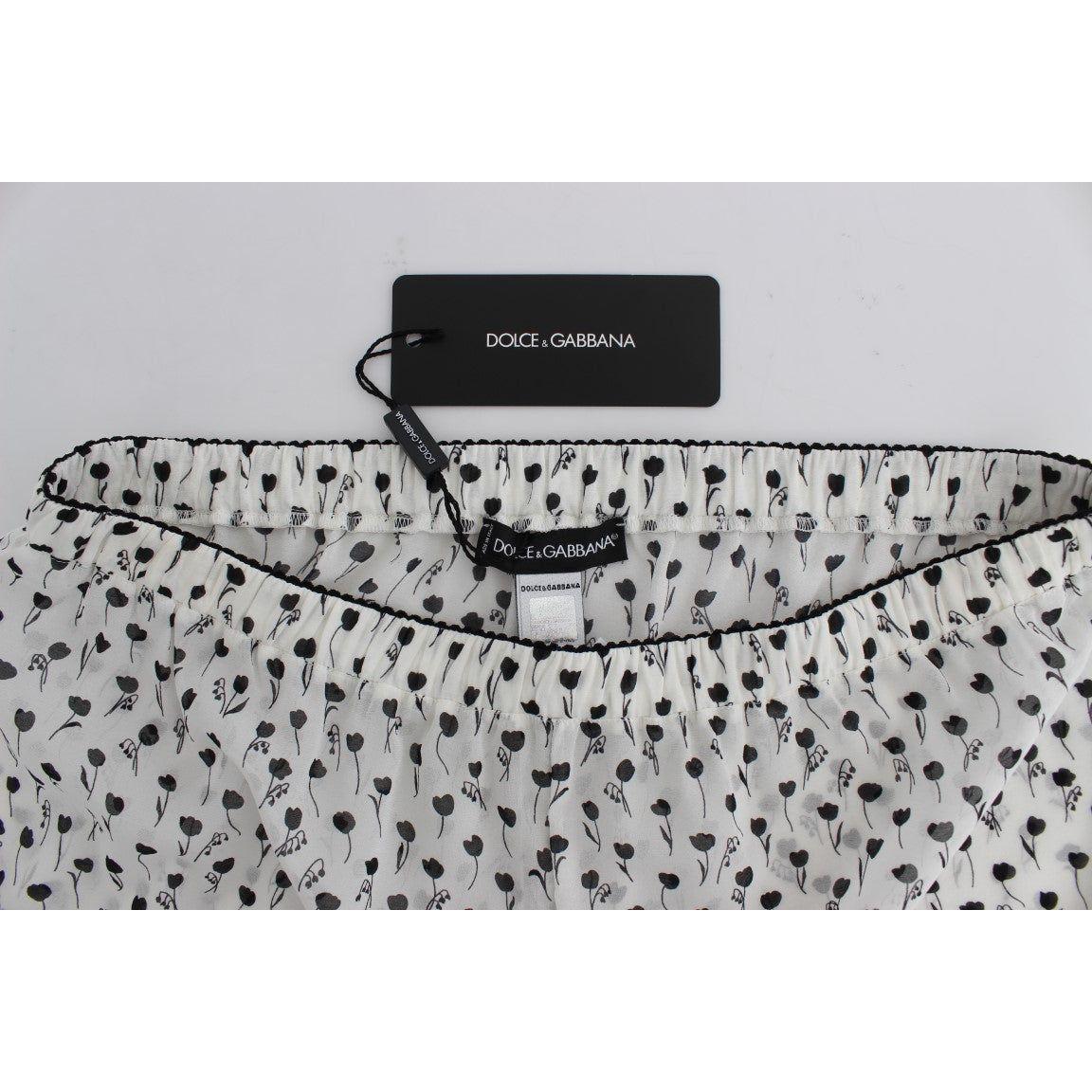 Dolce & Gabbana | White Black Floral Lace Silk Sleepwear Shorts | McRichard Designer Brands