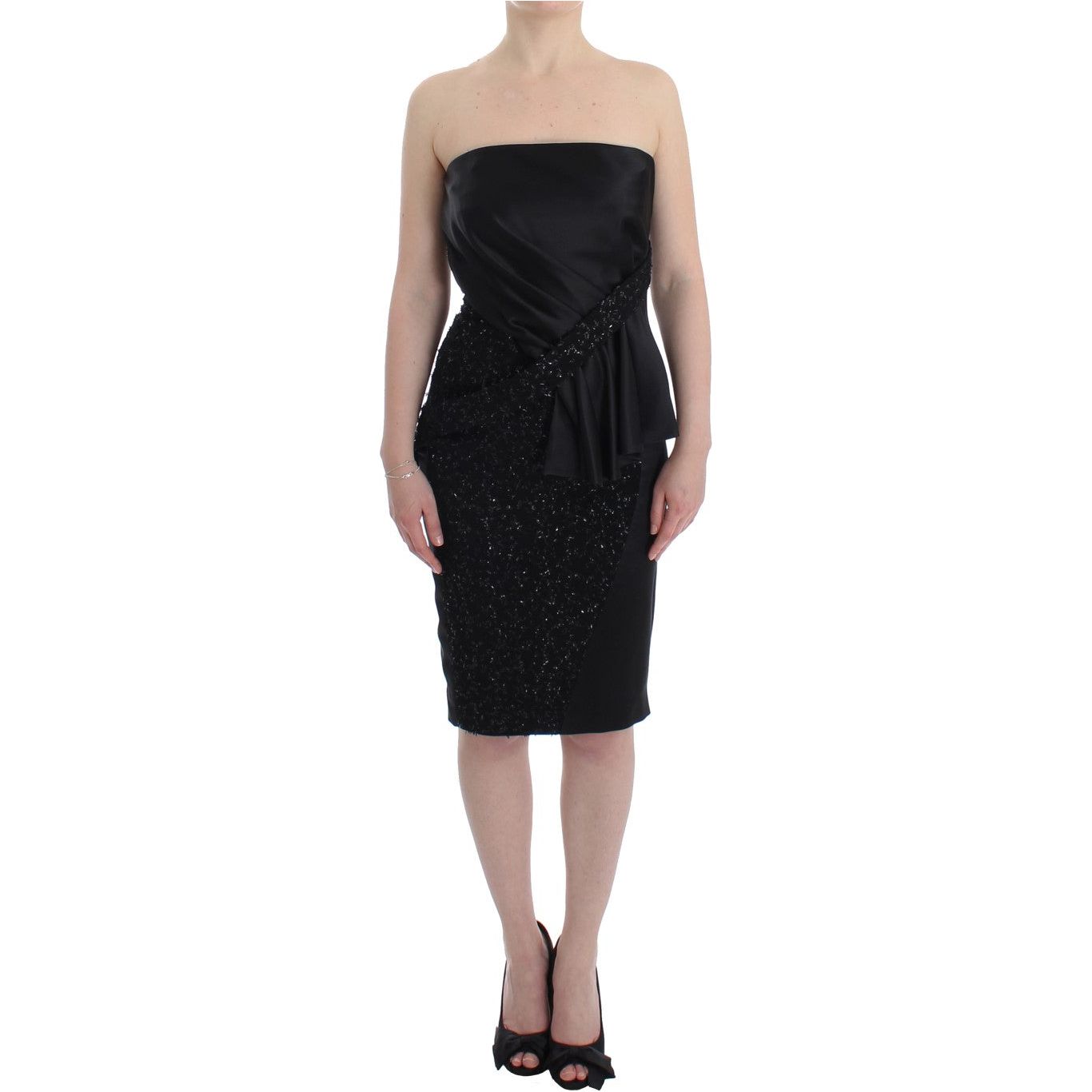 Masha Ma | Black Strapless Embellished Pencil Dress | McRichard Designer Brands