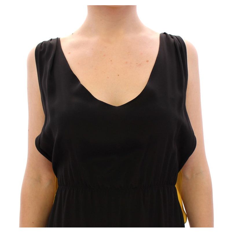 Lamberto Petri | Black Yellow Silk Shift Sheath Coctail Dress | McRichard Designer Brands