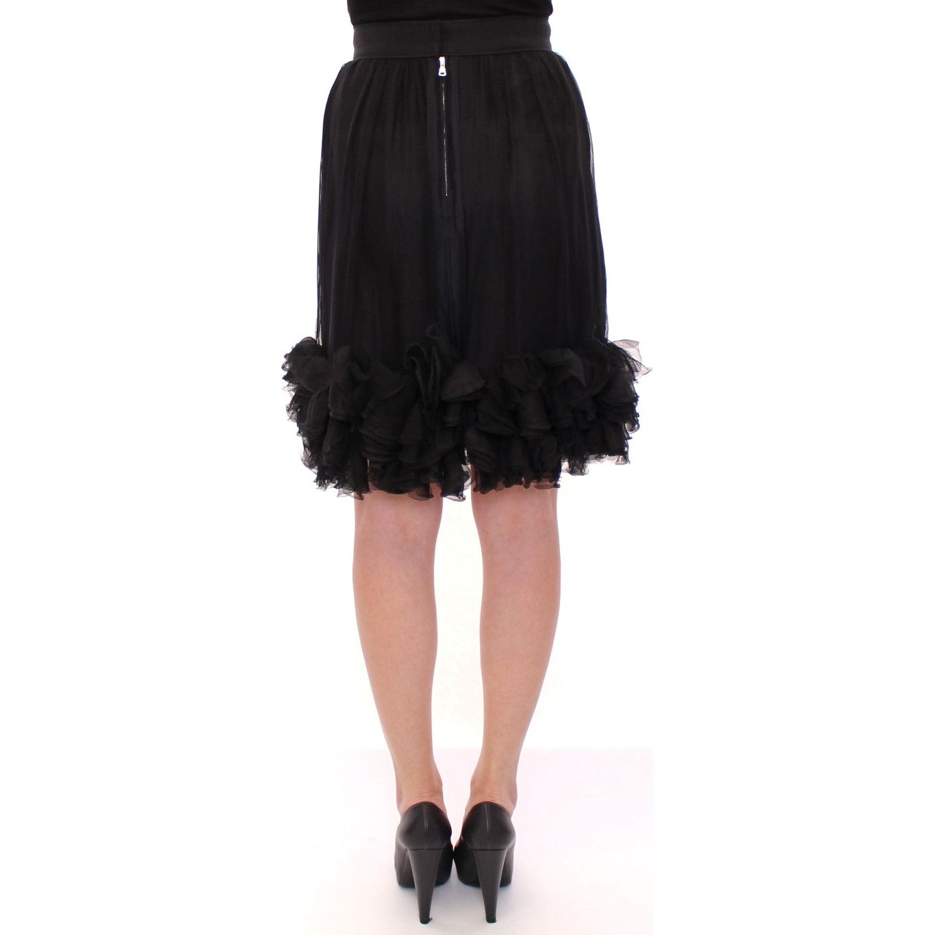 Dolce & Gabbana | Black Silk Transparent Above Knees Skirt | McRichard Designer Brands