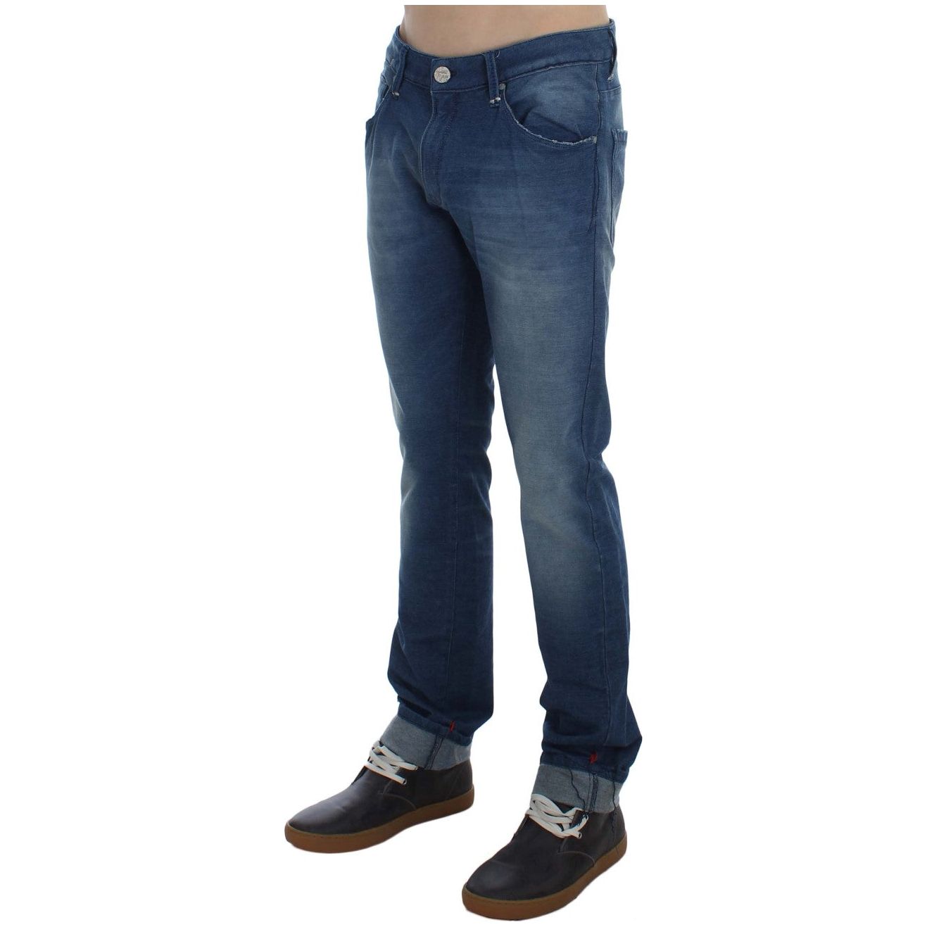 Acht | Blue Wash Denim Cotton Stretch Slim Fit Jeans | McRichard Designer Brands