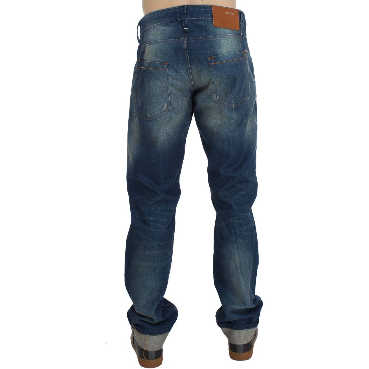 Acht | Blue Wash Denim Cotton Stretch Baggy Fit Jeans | McRichard Designer Brands