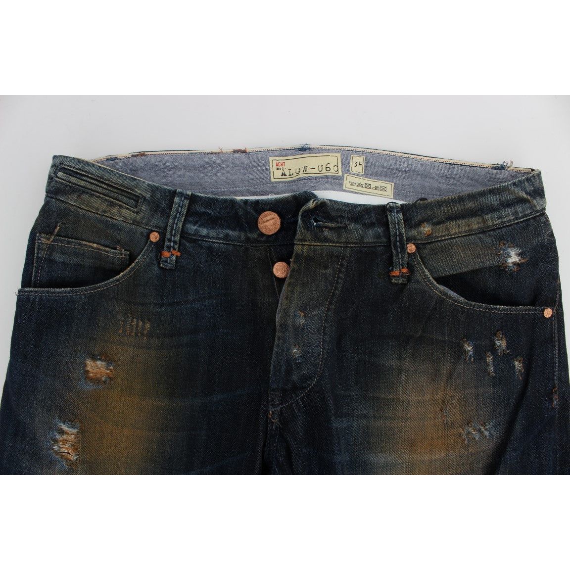 Acht | Blue Wash Cotton Regular Straight Fit Jeans | McRichard Designer Brands