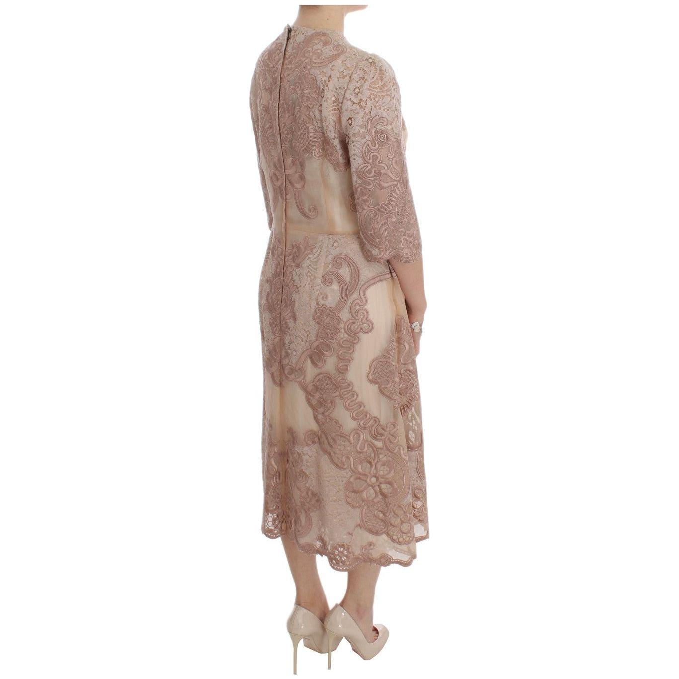 Dolce & Gabbana | Pink Silk Lace Ricamo Shift Gown Dress | McRichard Designer Brands