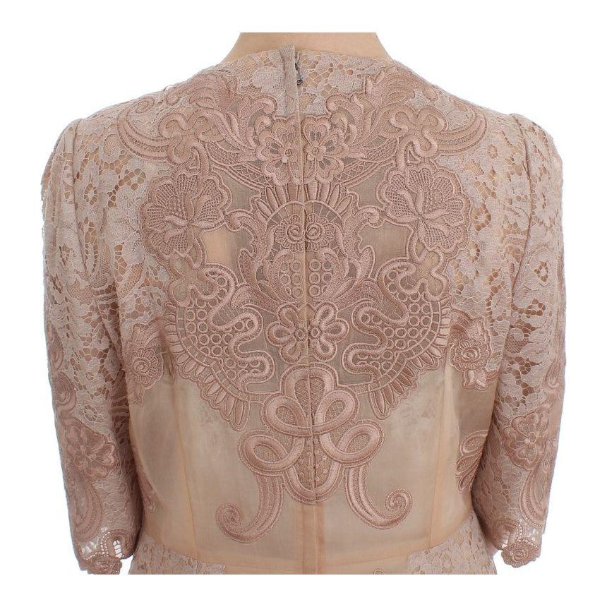 Dolce & Gabbana | Pink Silk Lace Ricamo Shift Gown Dress | McRichard Designer Brands