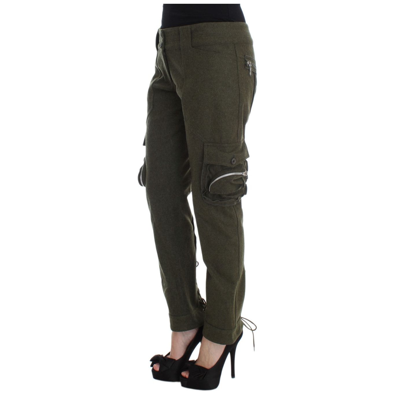 Ermanno Scervino | Green Wool Blend Loose Fit Cargo Pants | McRichard Designer Brands