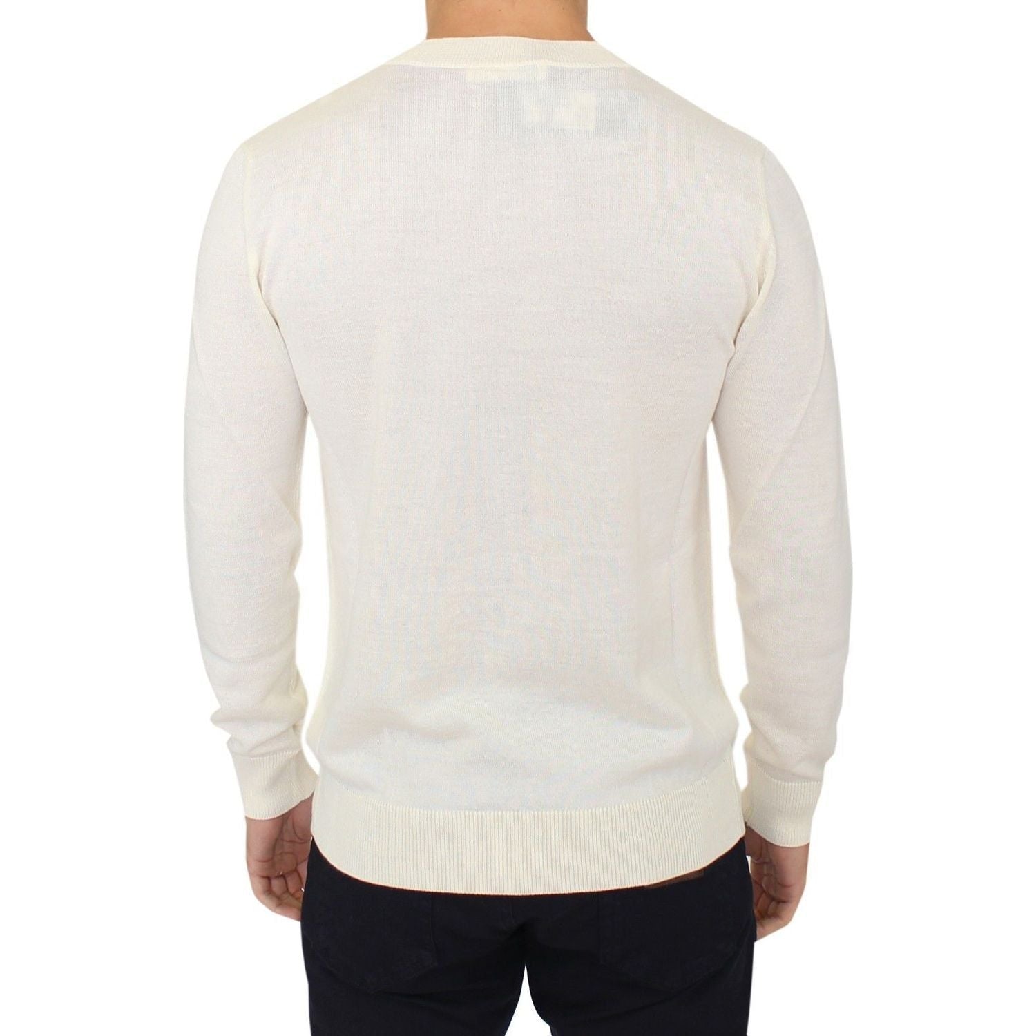 Ermanno Scervino | Off White Wool Blend V-neck Pullover Sweater | McRichard Designer Brands