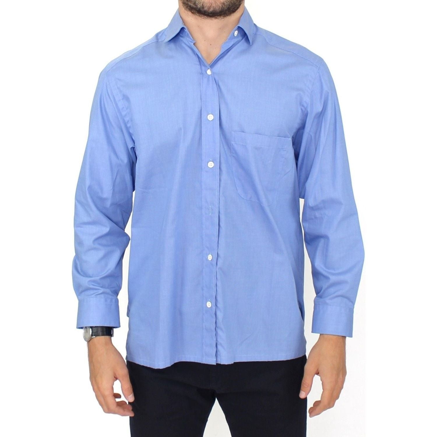 Ermanno Scervino | Blue Cotton Dress Classic Fit Shirt | McRichard Designer Brands