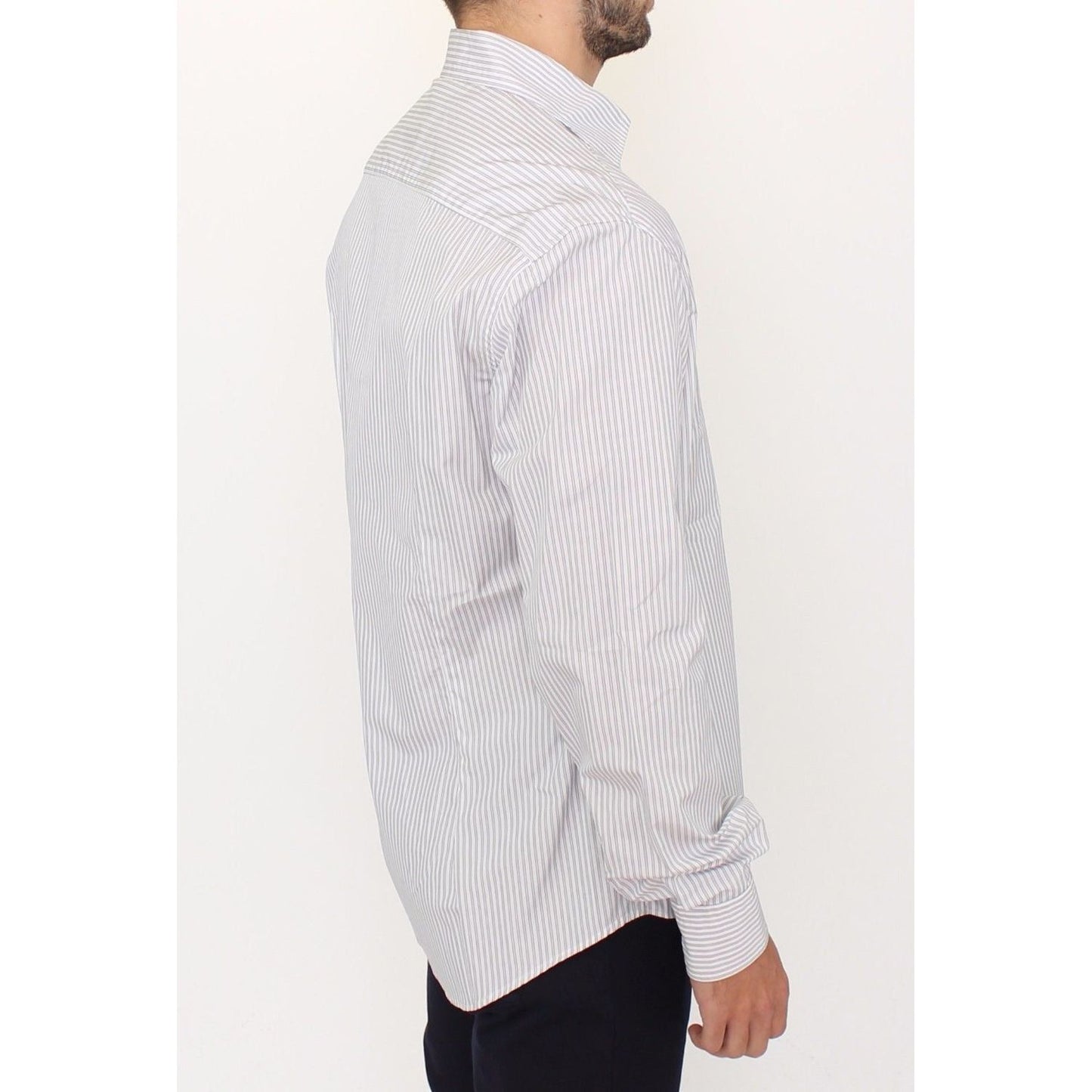 Ermanno Scervino | White Gray Striped Regular Fit Casual Shirt | McRichard Designer Brands
