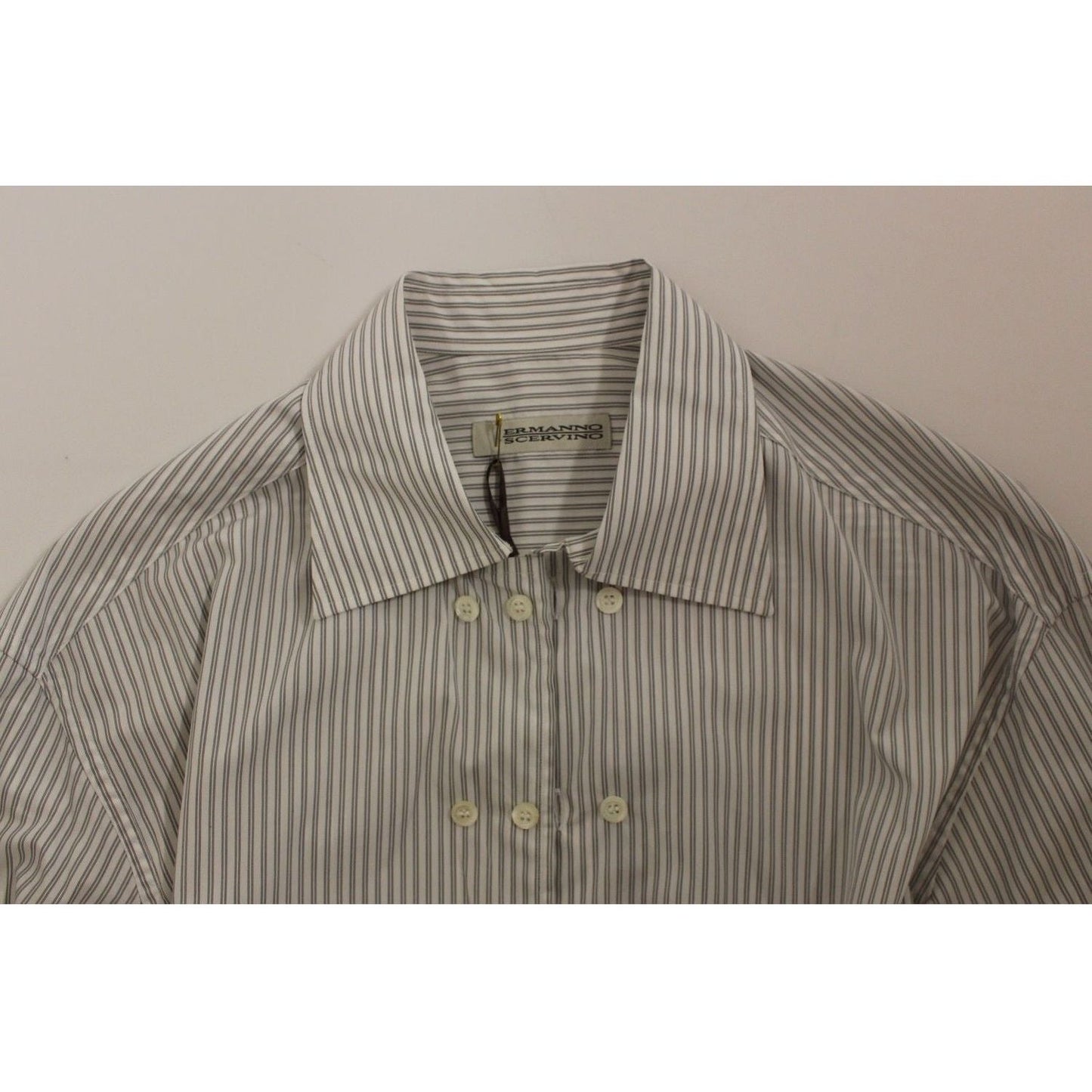 Ermanno Scervino | White Gray Striped Regular Fit Casual Shirt | McRichard Designer Brands