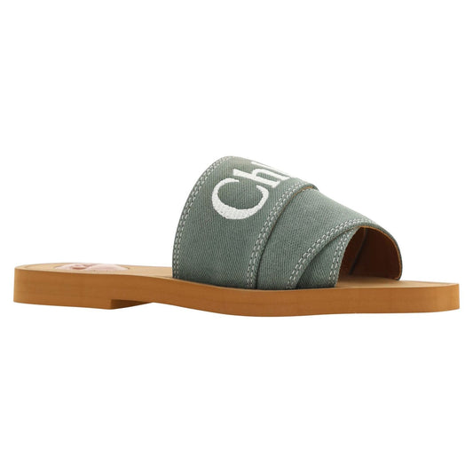 Chloé | Forest Green Cotton Slides Woody Sandals | McRichard Designer Brands