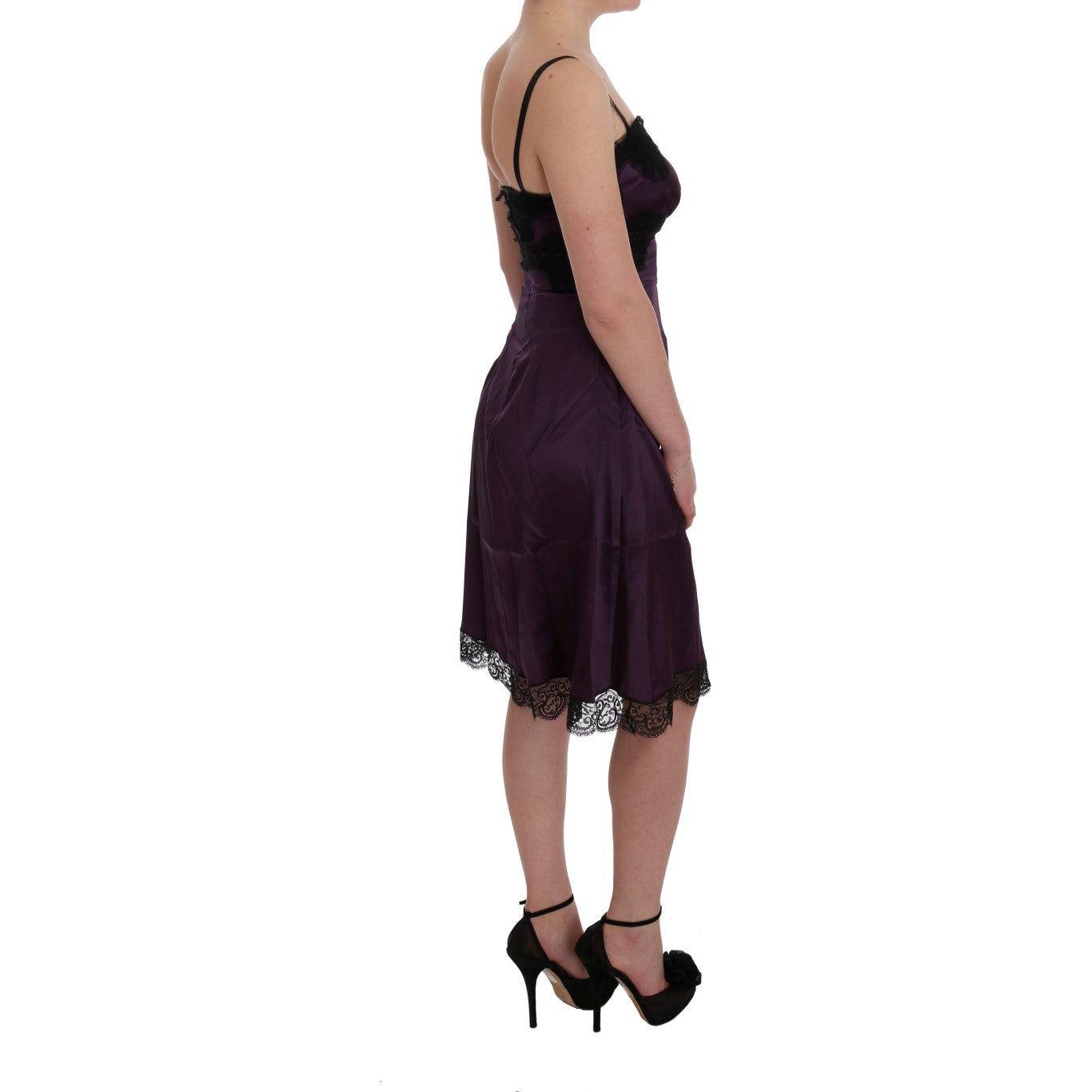 Dolce & Gabbana | Purple Silk Stretch Black Lace Dress | McRichard Designer Brands