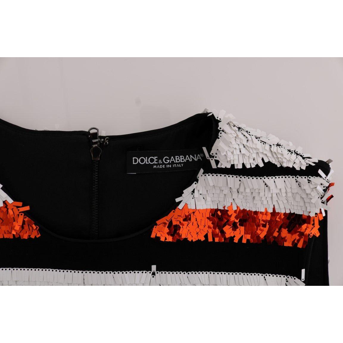 Dolce & Gabbana | Multicolored Striped Sequined Stretch Dress | McRichard Designer Brands