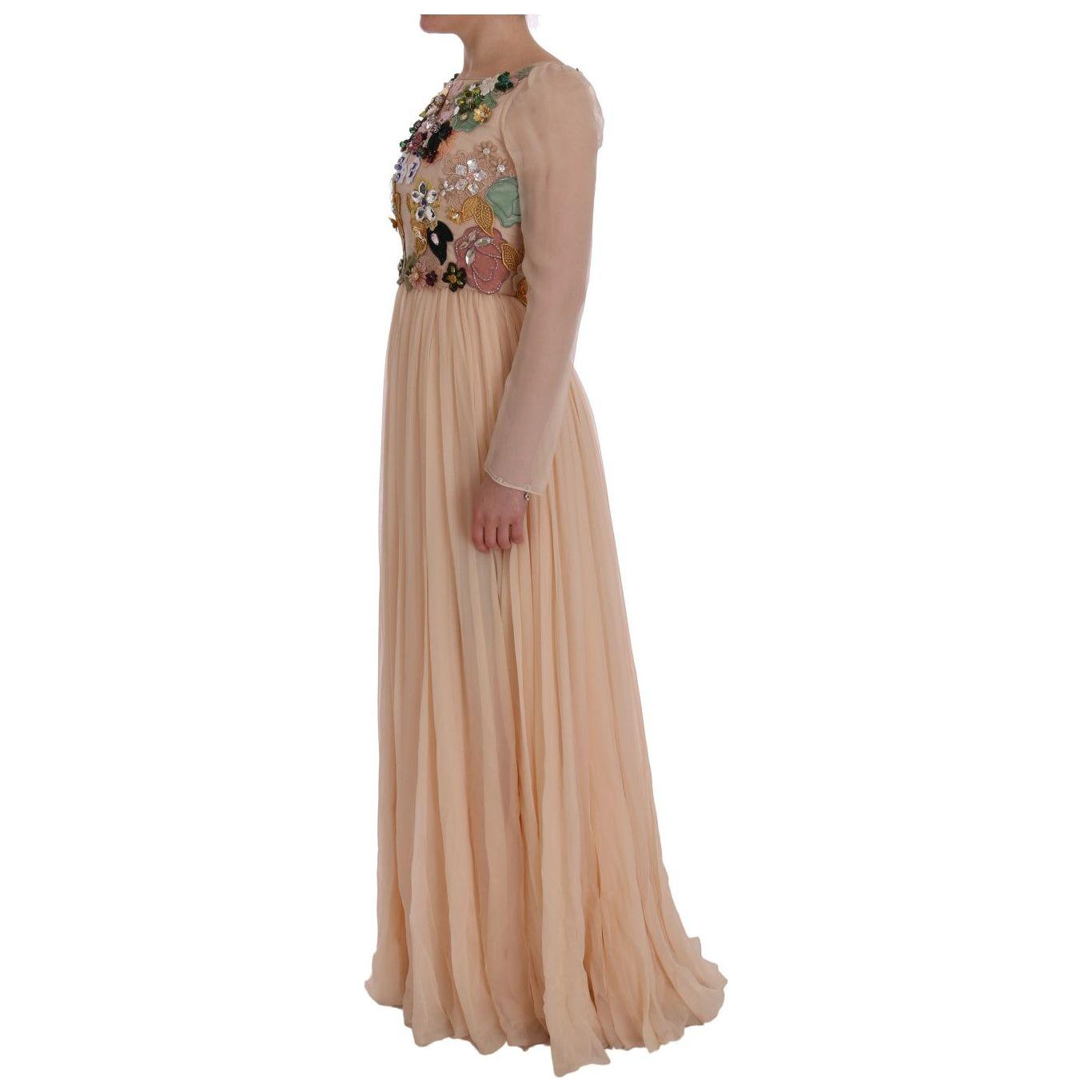 Dolce & Gabbana | Pink Silk Floral Crystal Maxi Gown Dress | McRichard Designer Brands