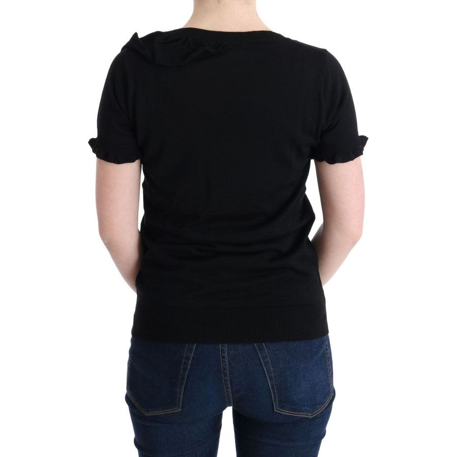 MARGHI LO' | Black 100% Lana Wool Top Blouse T-shirt | McRichard Designer Brands