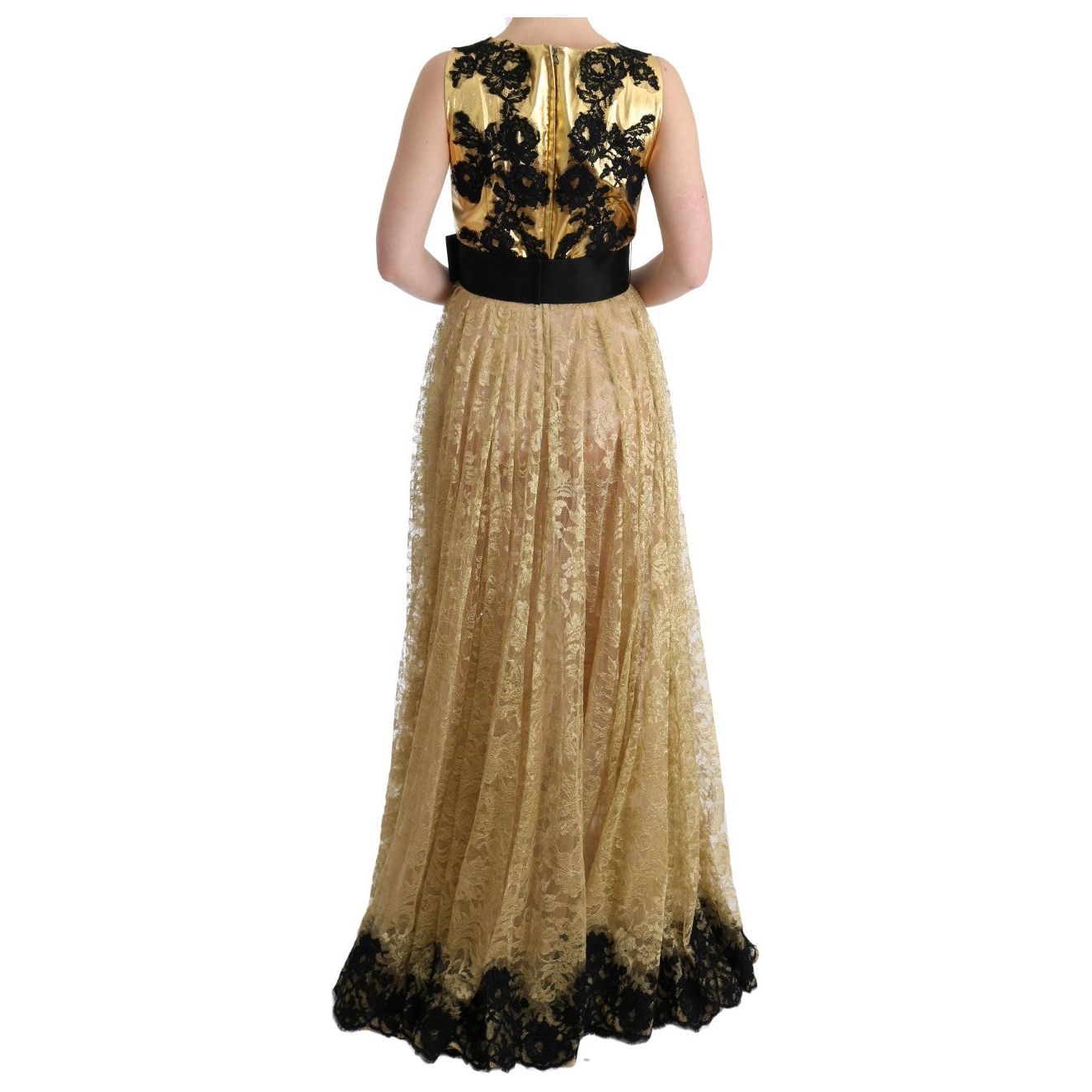 Dolce & Gabbana | Gold Black Floral Lace Dress | McRichard Designer Brands