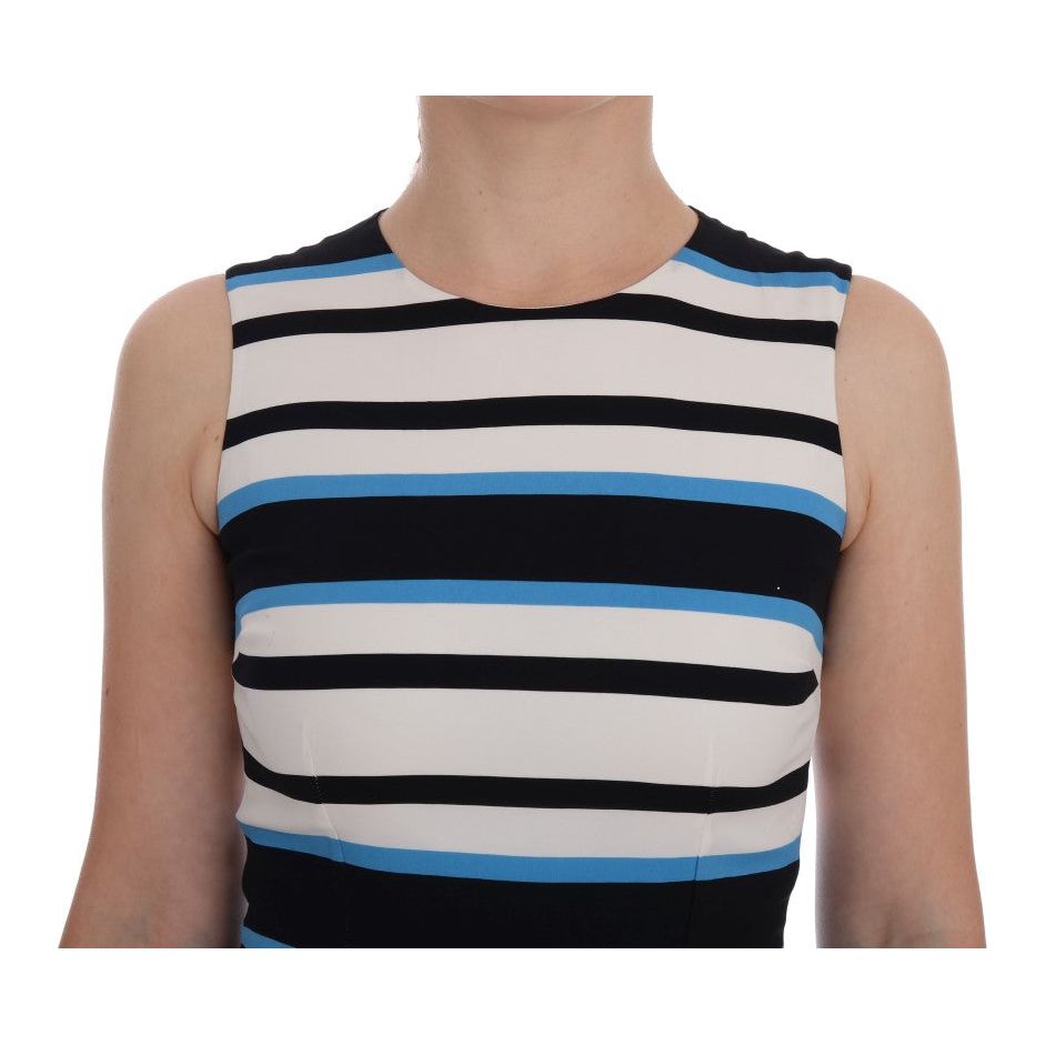 Dolce & Gabbana | Blue White Striped Silk Stretch Sheath Dress | McRichard Designer Brands
