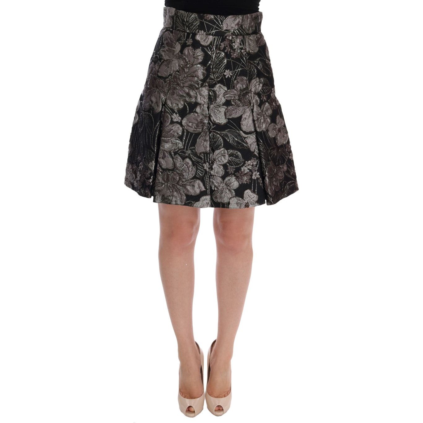 Dolce & Gabbana | Black Silver Brocade Floral Skirt | McRichard Designer Brands