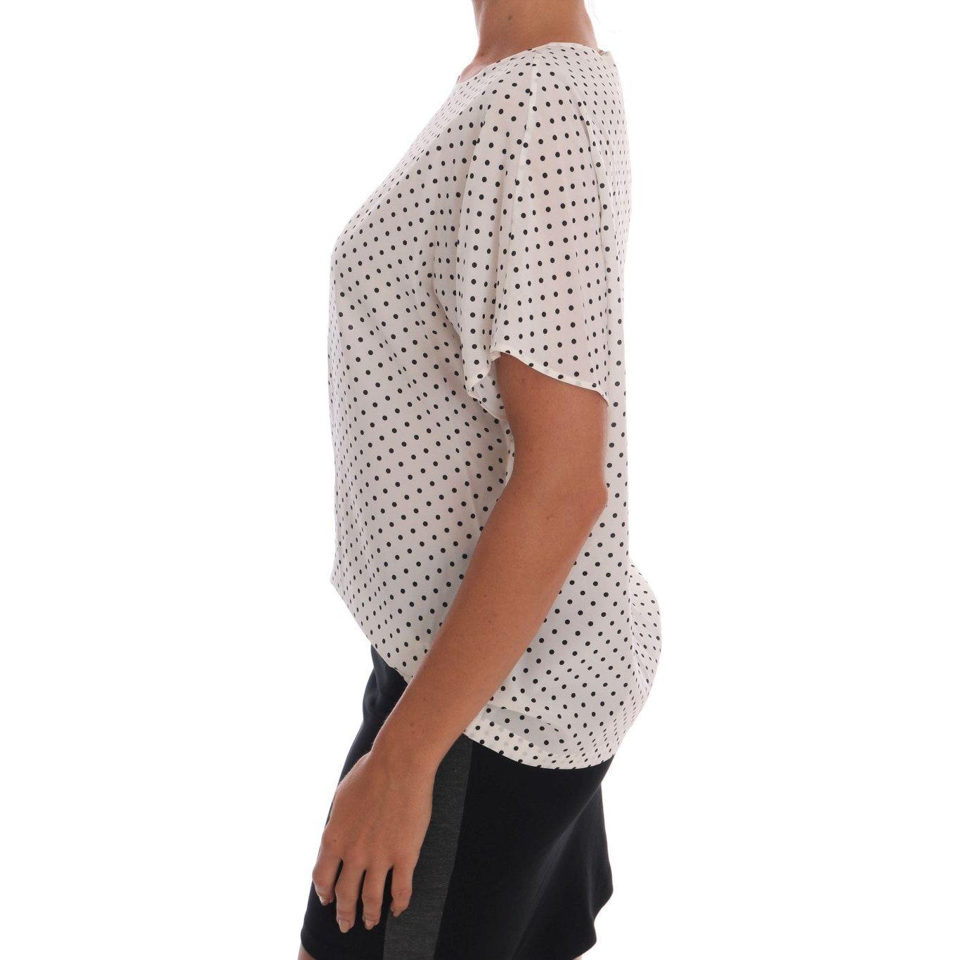 Dolce & Gabbana | White Polka Dotted Silk T-shirt Top | McRichard Designer Brands