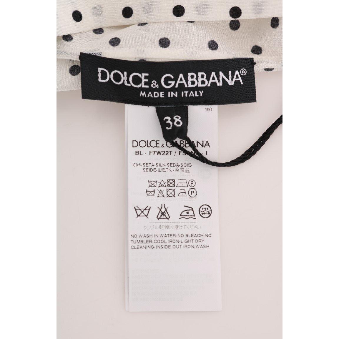 Dolce & Gabbana | White Polka Dotted Silk T-shirt Top | McRichard Designer Brands