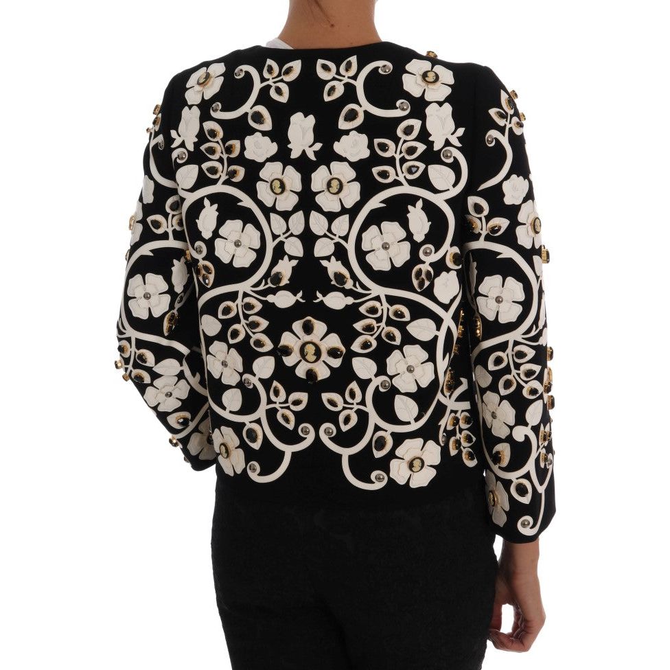 Dolce & Gabbana | Black Baroque Floral Crystal Jacket | McRichard Designer Brands
