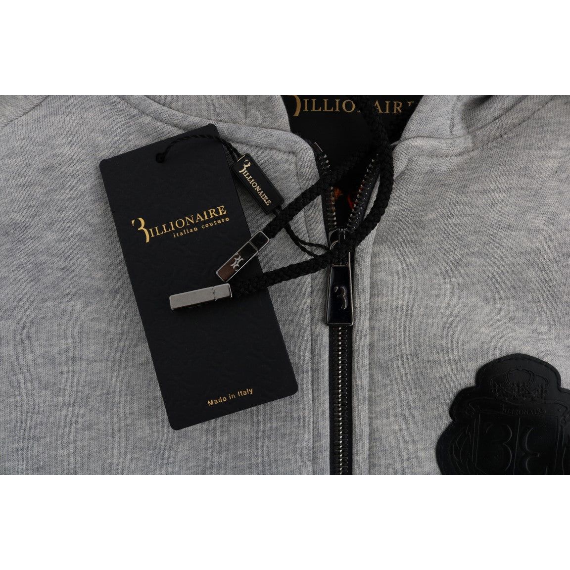 Billionaire Italian Couture | Gray Cotton Hooded Sweatsuit | McRichard Designer Brands