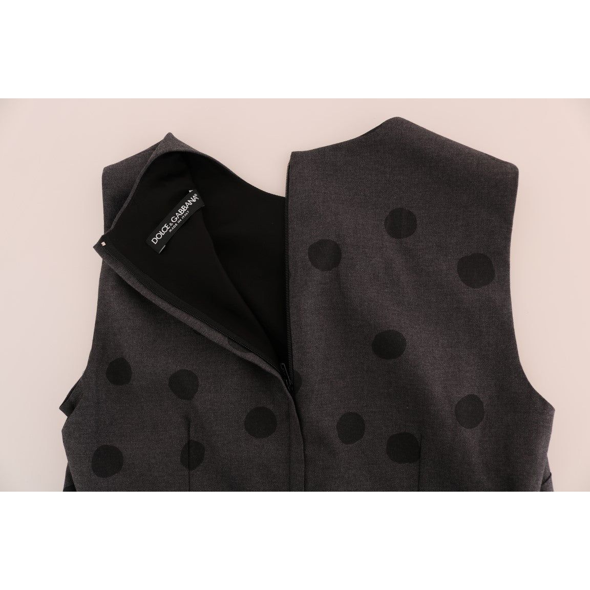 Dolce & Gabbana | Gray Polka Dotted Sheath Wool Dress | McRichard Designer Brands