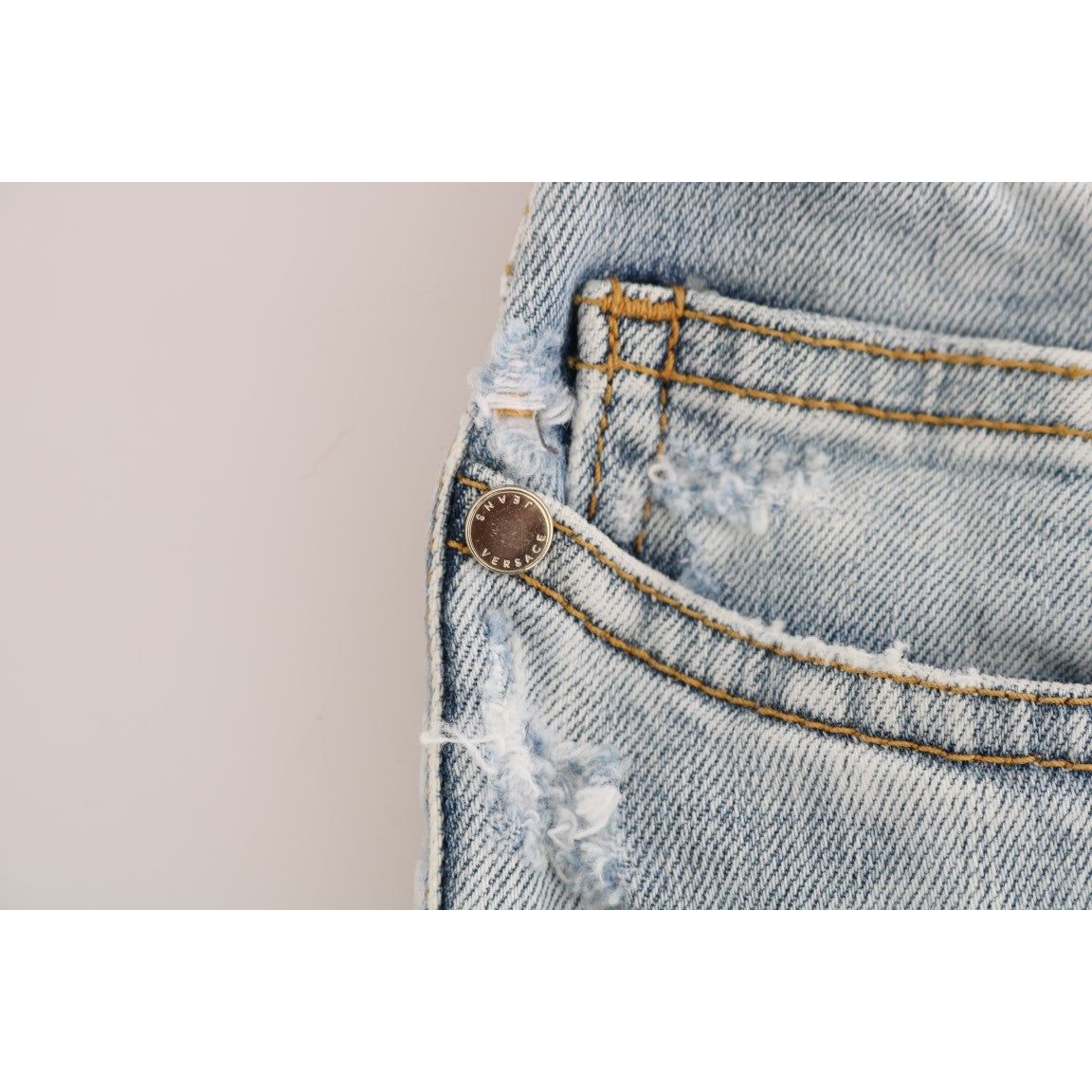 Versace Jeans | Blue Wash Torn Stretch Slim Fit Jeans | McRichard Designer Brands