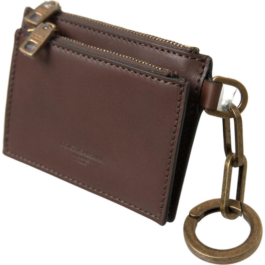 Dolce & Gabbana | Brown Leather Zip Logo Keyring Coin Purse Wallet | McRichard Designer Brands