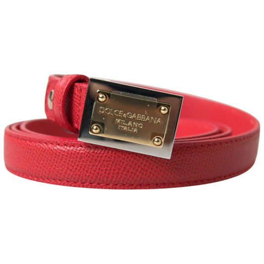 Dolce & Gabbana | Red Leather Gold Engraved Metal Buckle Belt | McRichard Designer Brands