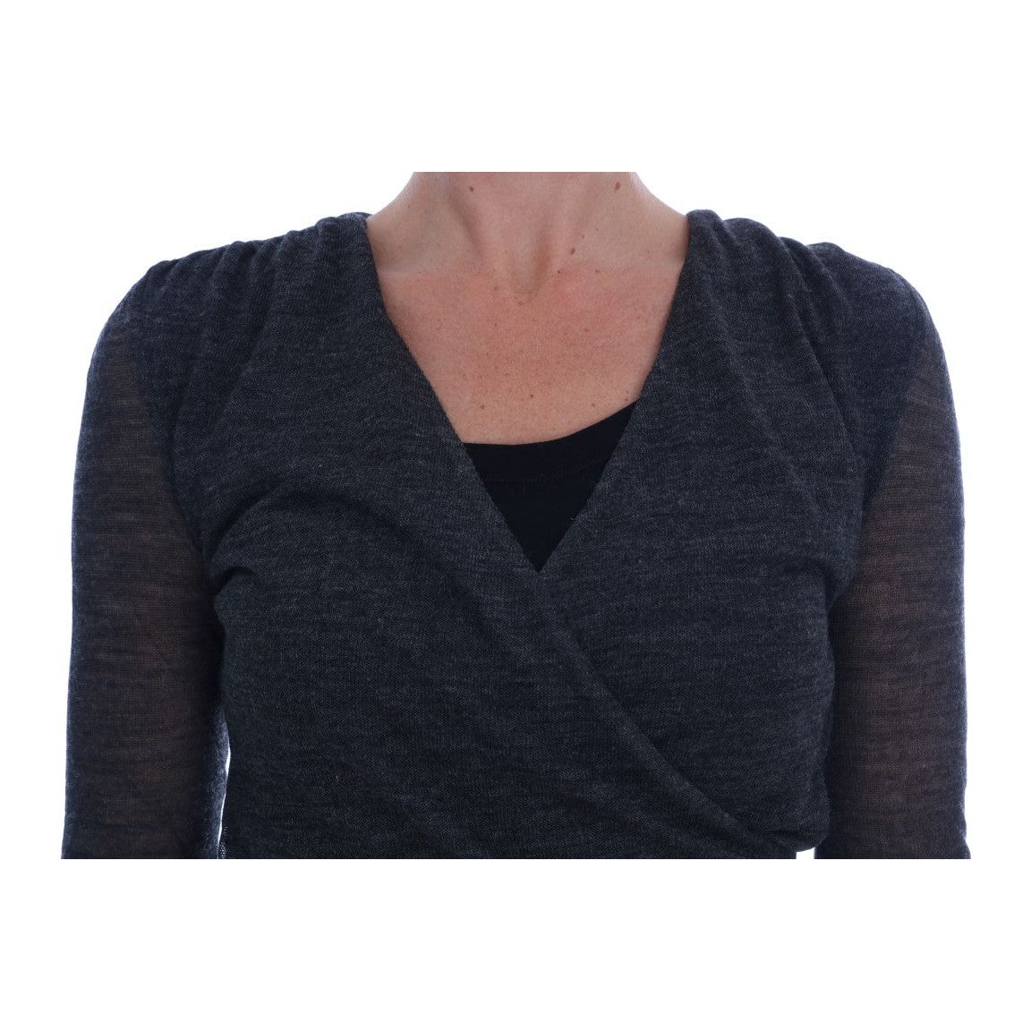 Ermanno Scervino | Gray Wool Lace Top Long Sleeved T-shirt | McRichard Designer Brands