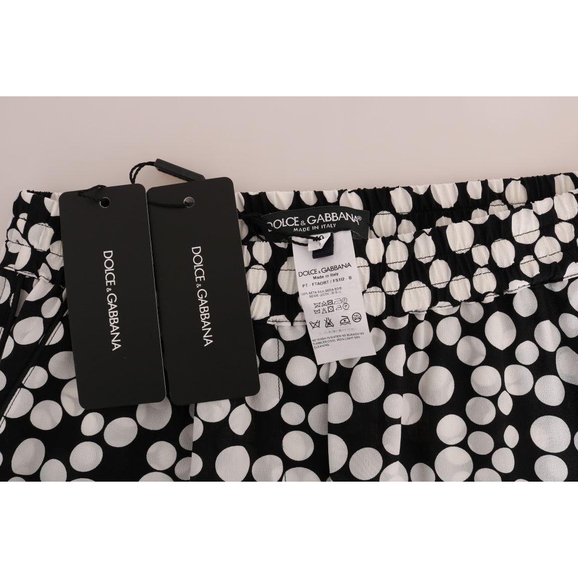 Dolce & Gabbana | Black White Polka Dottes Silk Pants | McRichard Designer Brands