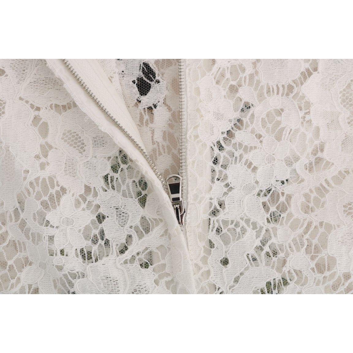 Dolce & Gabbana | White Crystal Embellished Lace Blouse | McRichard Designer Brands