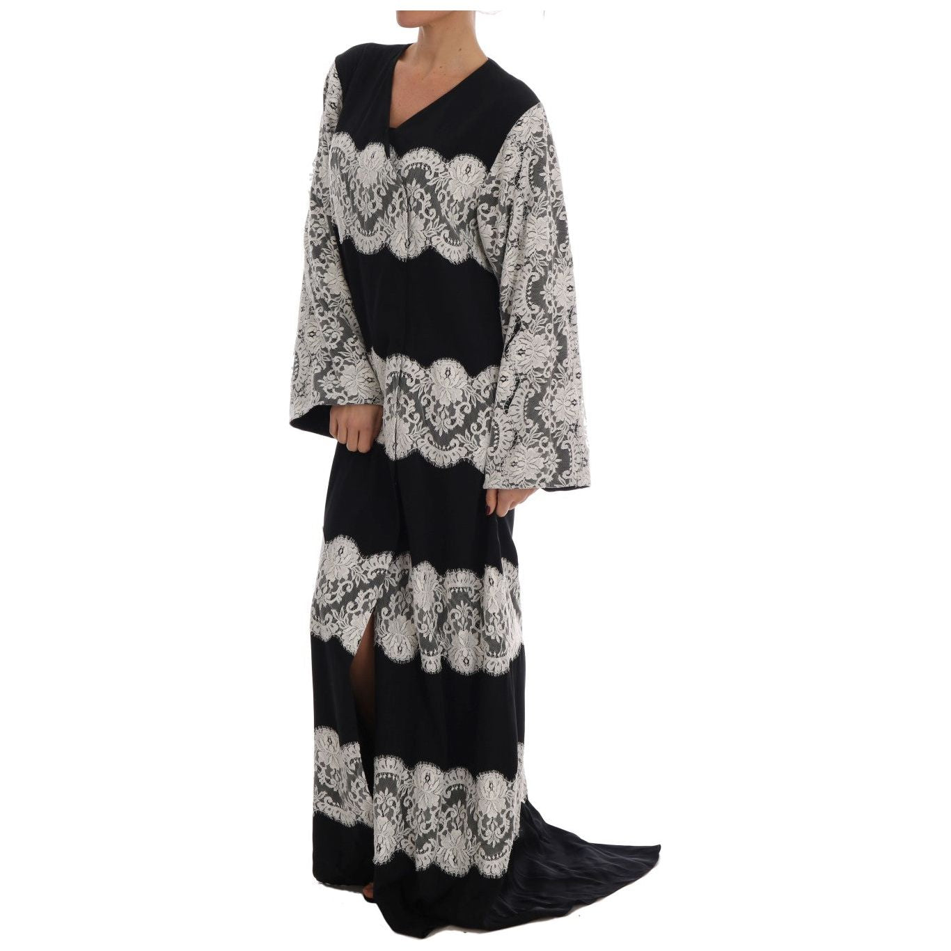 Dolce & Gabbana | Black Silk Floral Lace Kaftan Dress | McRichard Designer Brands