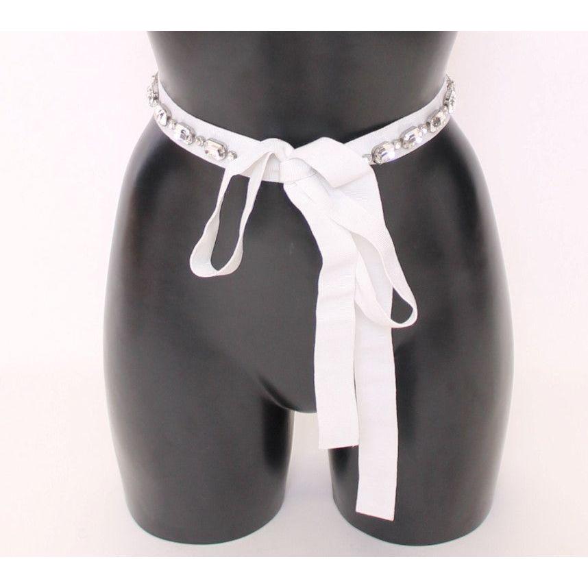 Dolce & Gabbana | White Crystal Stones Waist Belt | McRichard Designer Brands