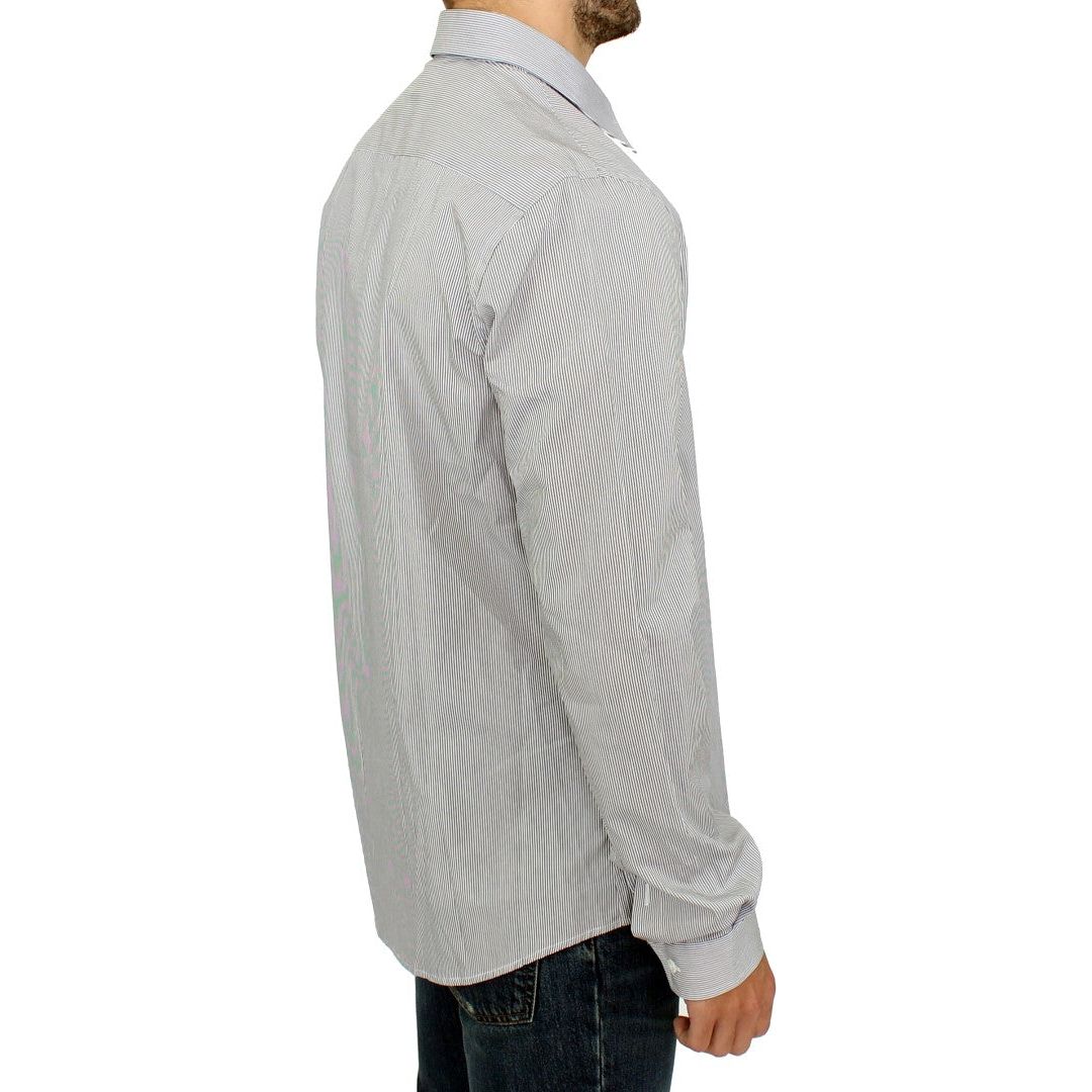 GF Ferre | Gray Striped Cotton Casual Shirt | McRichard Designer Brands