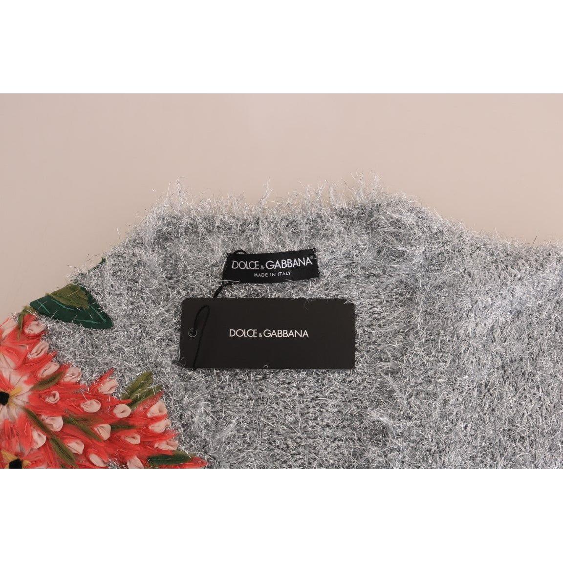 Dolce & Gabbana | Silver Cardigan Floral Applique Sweater | McRichard Designer Brands