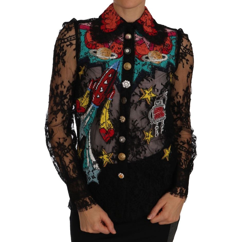 Dolce & Gabbana | Black Lace Crystal SPACE Shirt | McRichard Designer Brands