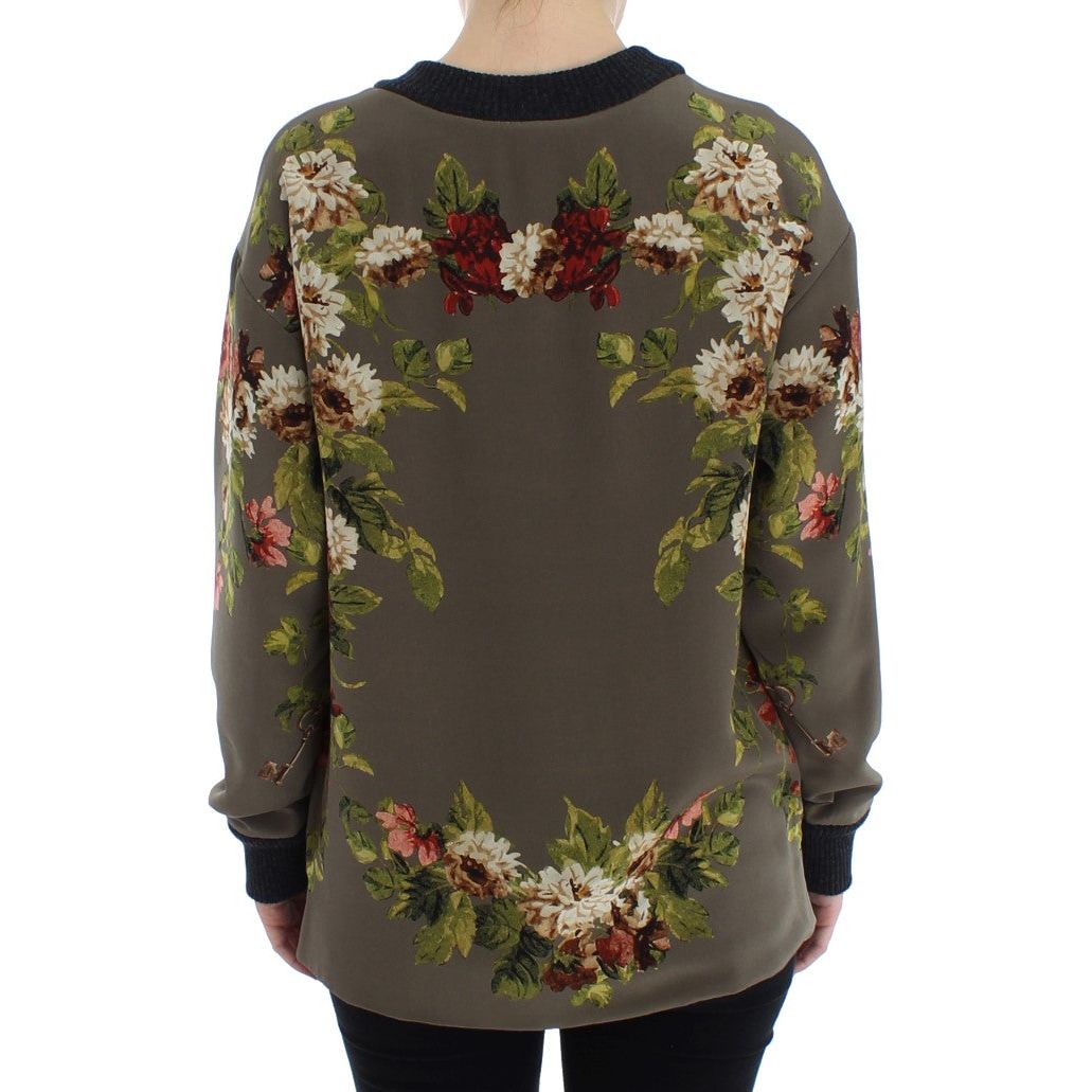 Dolce & Gabbana | Green Key Floral Print Silk Sweater | McRichard Designer Brands